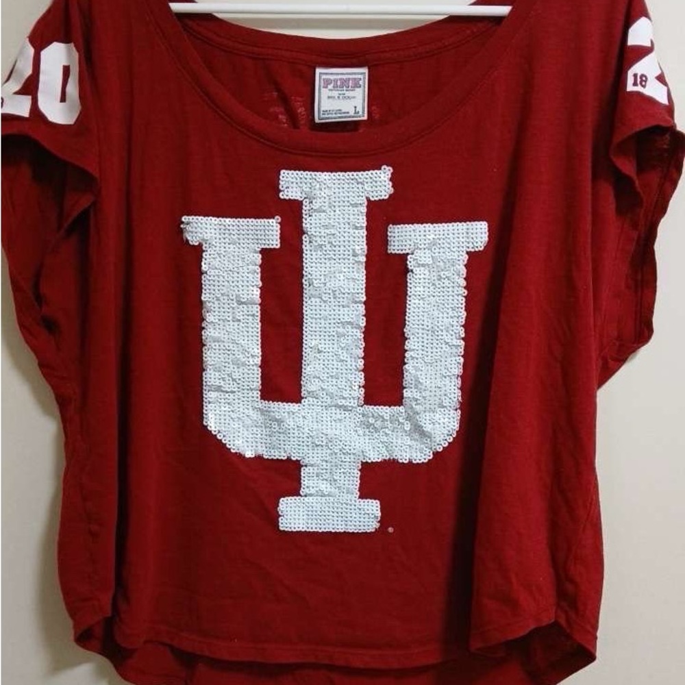 PINK Victoria's Secret IU Red Sequin Logo Tee